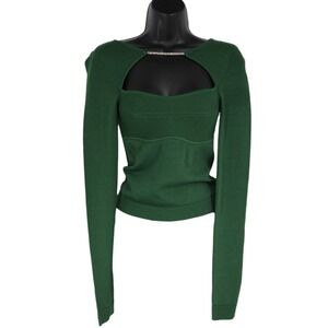 Lovers and Friends Arella Sweater Army Green XS Rhinestone Cutout Sweetheart Top
